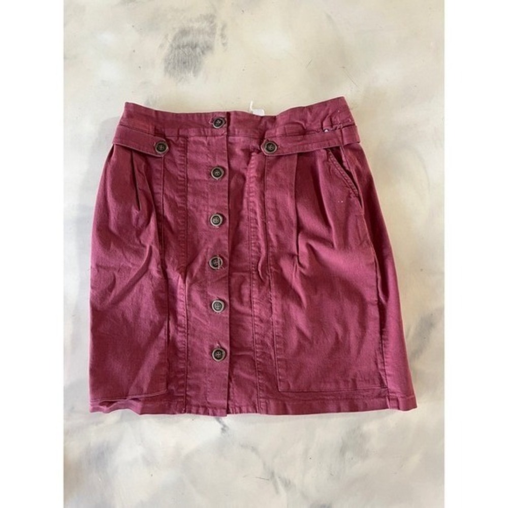 Amadi Burgundy Cotton Button Front Mini Skirt Utility Boho Casual Wine Red M